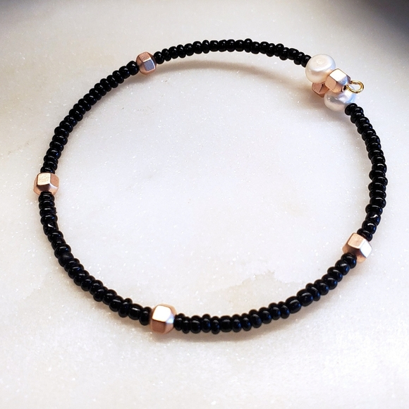 Pearl Bangle in Black and Rose Gold Beads - Custom, includes 1 charm endcap - Picture 6 of 6